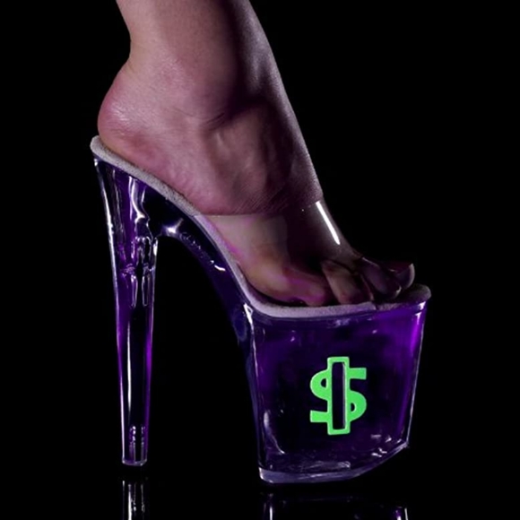 Pleaser Shoes Iso Pleaser Neon Uv Green Dollar Money Sign Heels Tip